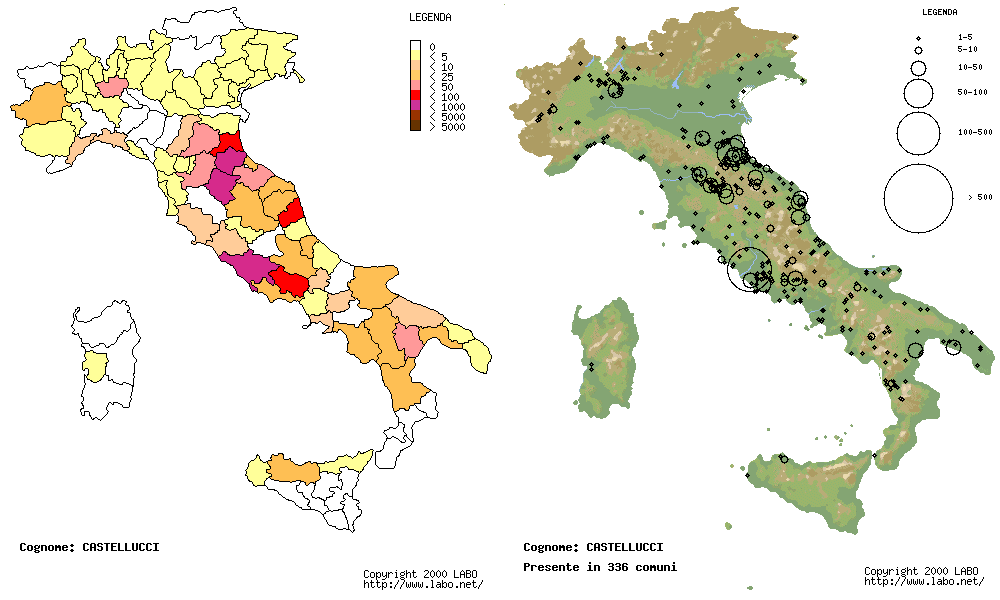Map of Italian municipalities with the Castellucci surname