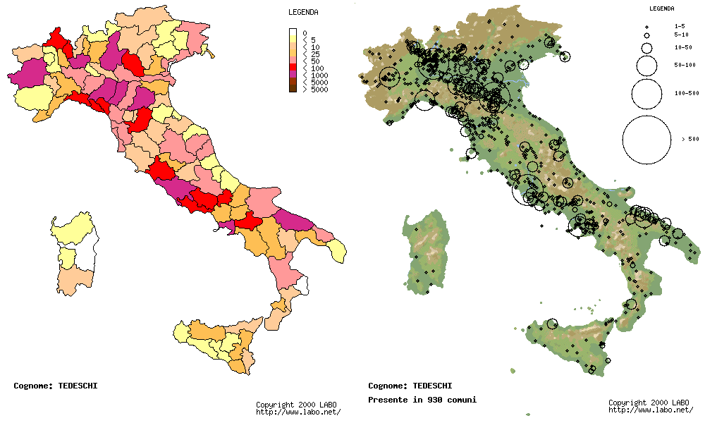 Map of Italian municipalities with the Tedeschi surname